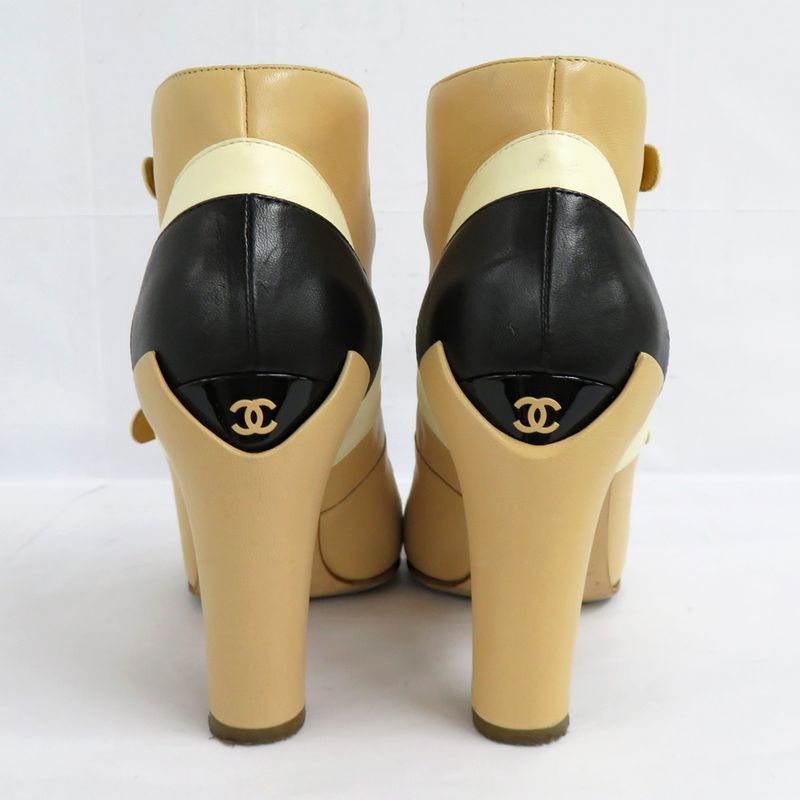 Chanel Shorts G29128 Ankle Strap Coco Mark 35.5 Beige X Black X White