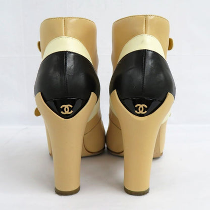 Chanel Shorts G29128 Ankle Strap Coco Mark 35.5 Beige X Black X White