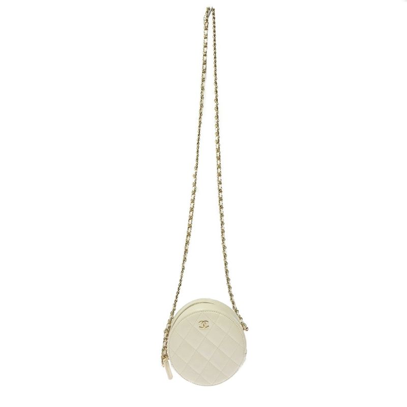 Chanel Matelasse Caviar Skin Coco Mark Round Chain Shoulder Bag White 367854