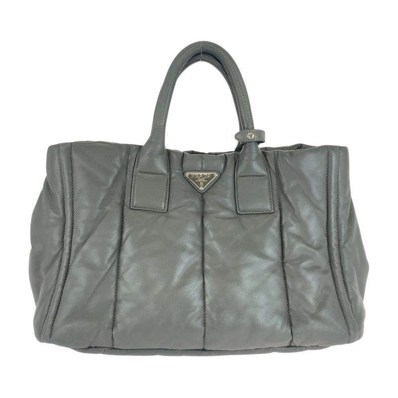 Prada Triangle Logo Plate Nappa Bomber Gray Silver Hardware Leather Handbag