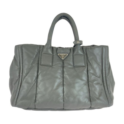 Prada Triangle Logo Plate Nappa Bomber Gray Silver Hardware Leather Handbag