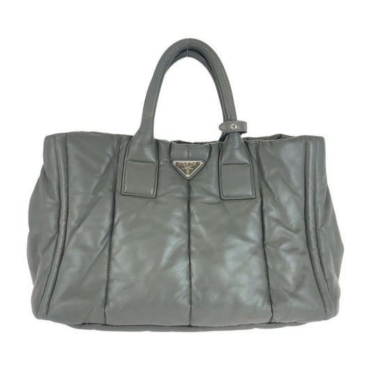Prada Triangle Logo Plate Nappa Bomber Gray Silver Hardware Leather Handbag