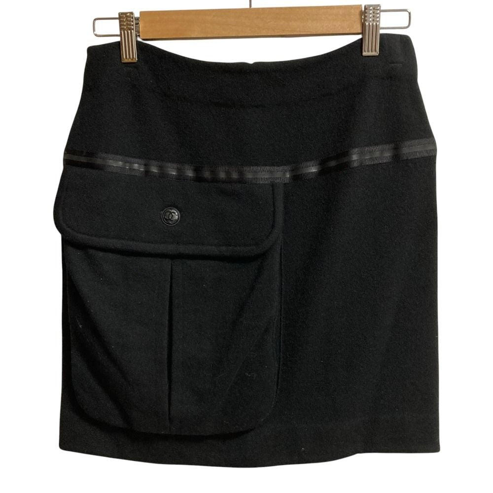 Chanel Cashmere Wool Big Pocket Skirt 34 Black