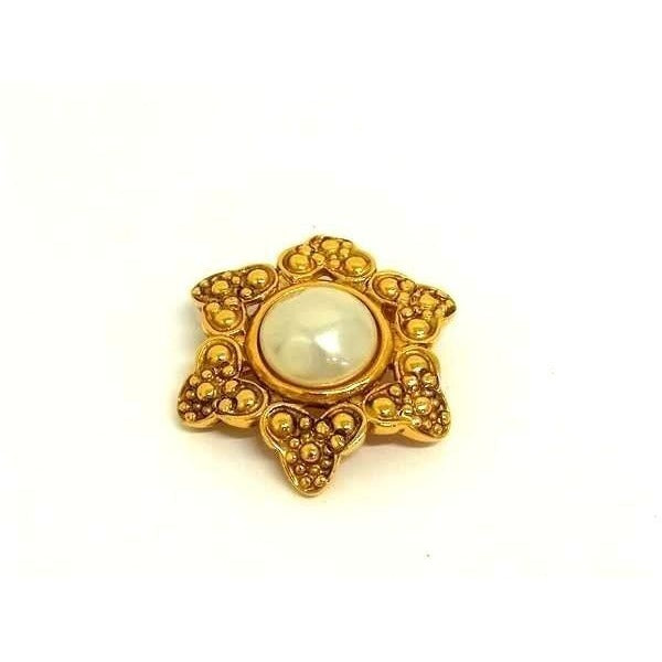 Chanel Brooch Gold Metal Pearl Flower Motif