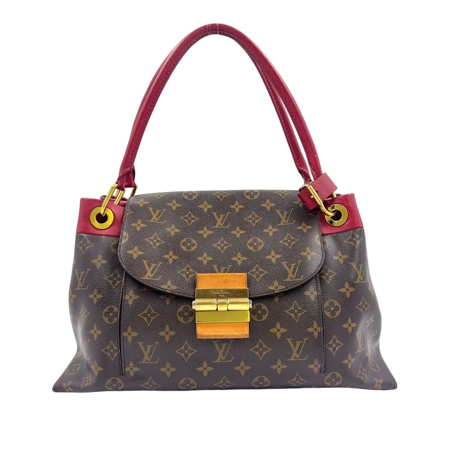 Louis Vuitton Olympe Monogram Leather Canvas Brown Red Handbag Gold