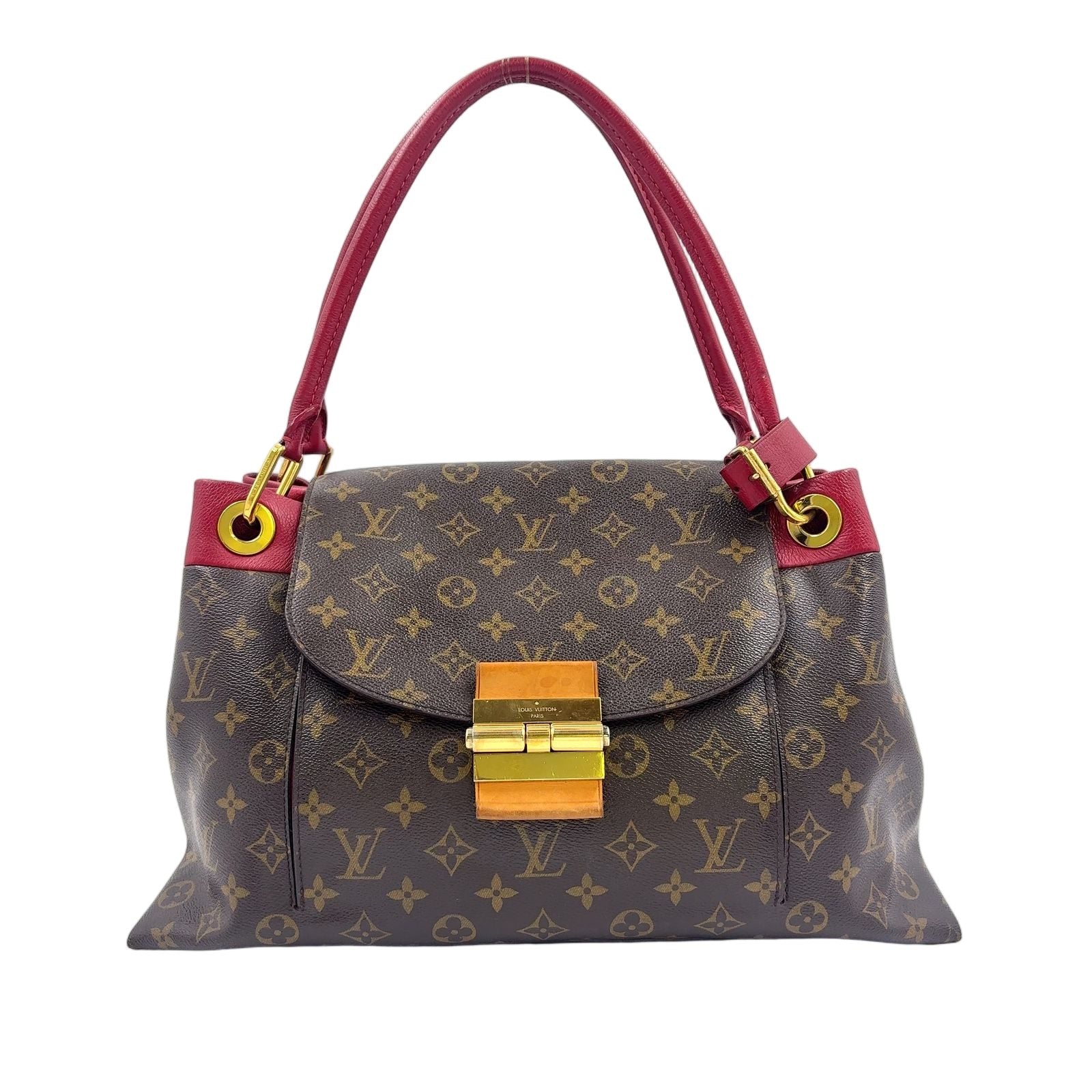 Louis Vuitton Olympe Monogram Leather Canvas Brown Red Handbag Gold