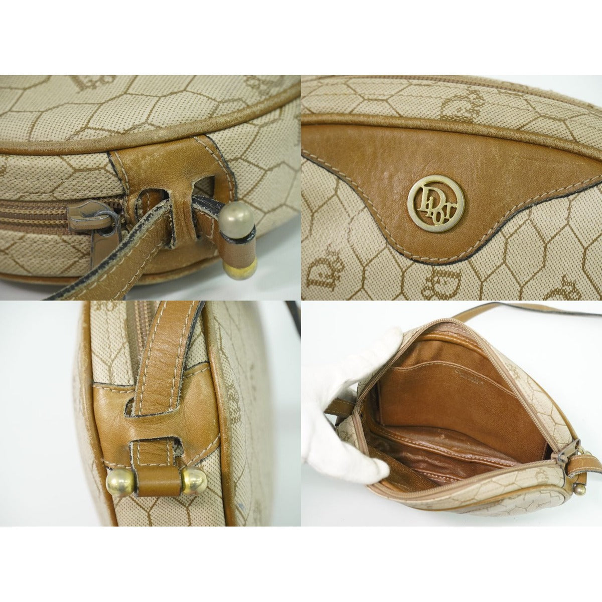Dior Christian Honeycomb Pattern Shoulder Bag Pochette Beige — view 8