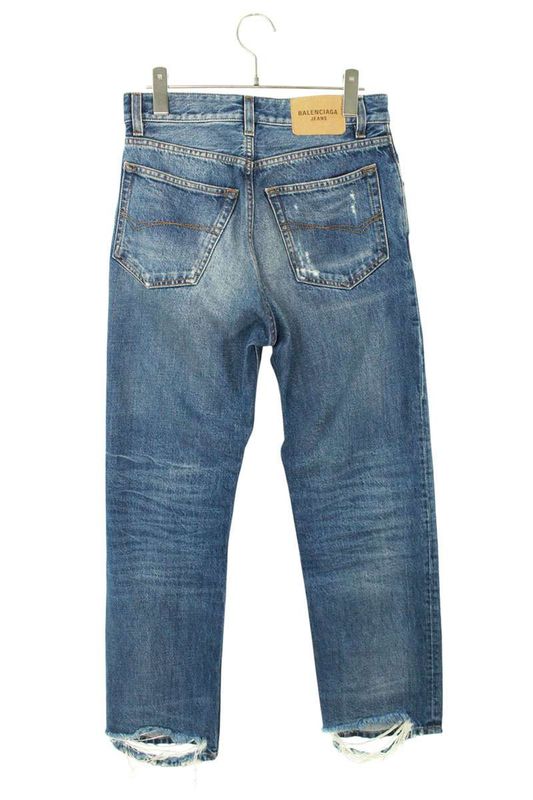 Balenciaga 697885 Tbp48 Slim Fit Damaged Denim Pants Men's 25