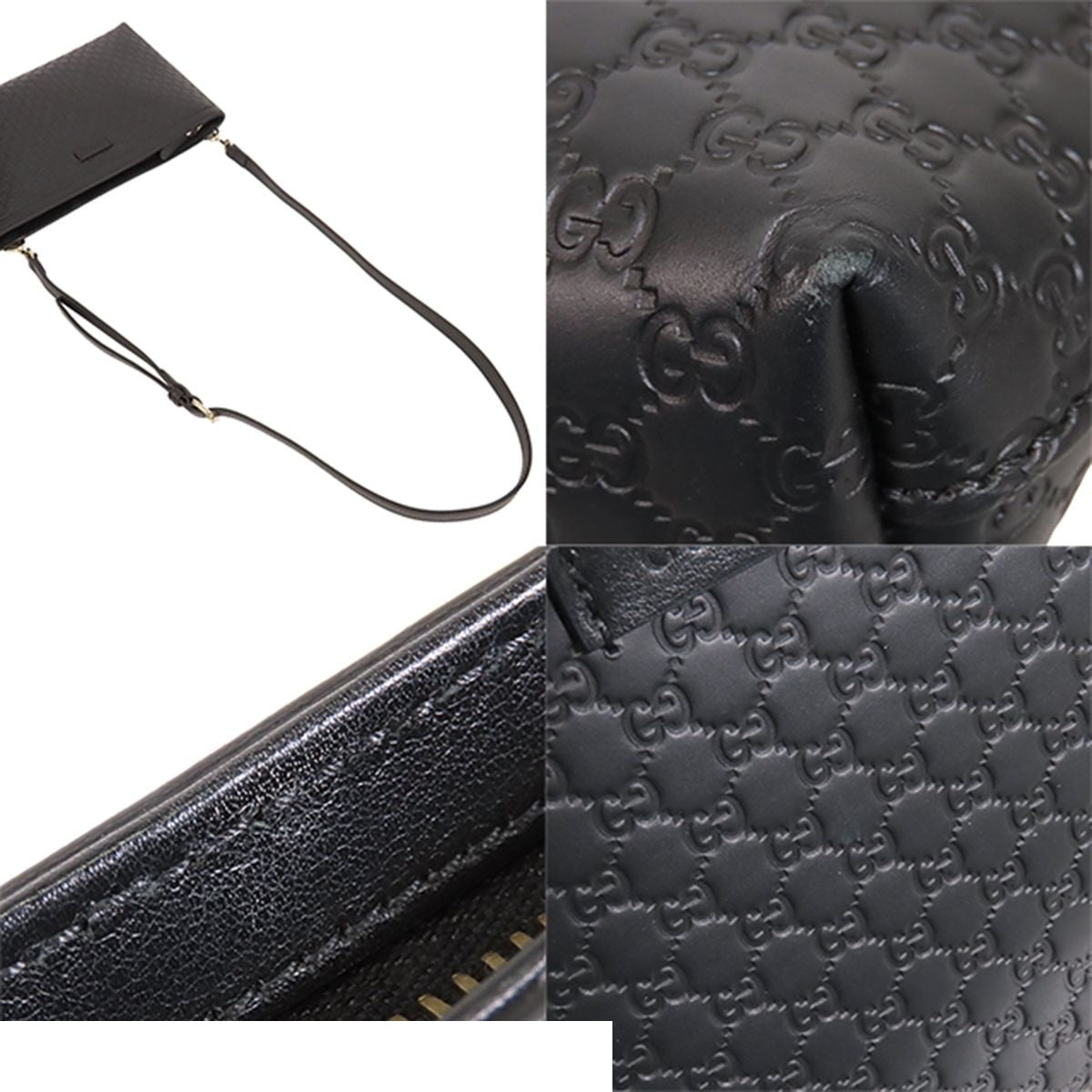 Gucci Micro Guccissima Shoulder Bag Black Leather 2-Way Clutch — view 5