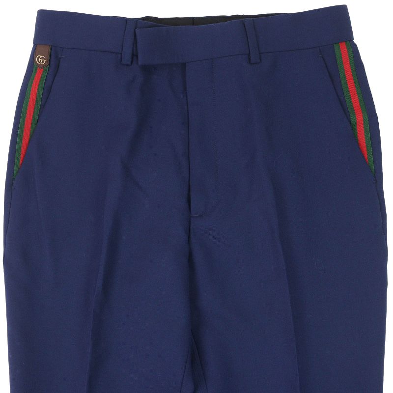 Gucci 698813 Wool Mohair GG Marmont Webline Slacks Pants Blue 46 Made In Italy