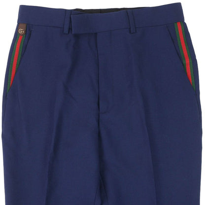 Gucci 698813 Wool Mohair GG Marmont Webline Slacks Pants Blue 46 Made In Italy