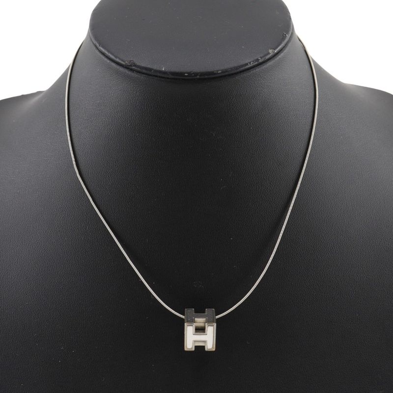 Hermes Caged Ash H Cube Metal Silver Ladies 8.2g Necklace