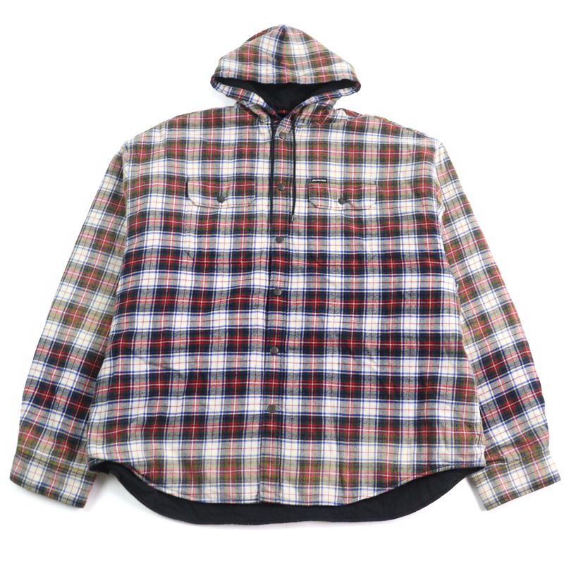 Balenciaga 23SS 699223 Bleached Plaid Hooded Shirt 100% Cotton Vintage Finish
