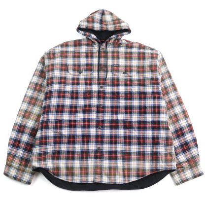 Balenciaga 23SS 699223 Bleached Plaid Hooded Shirt 100% Cotton Vintage Finish