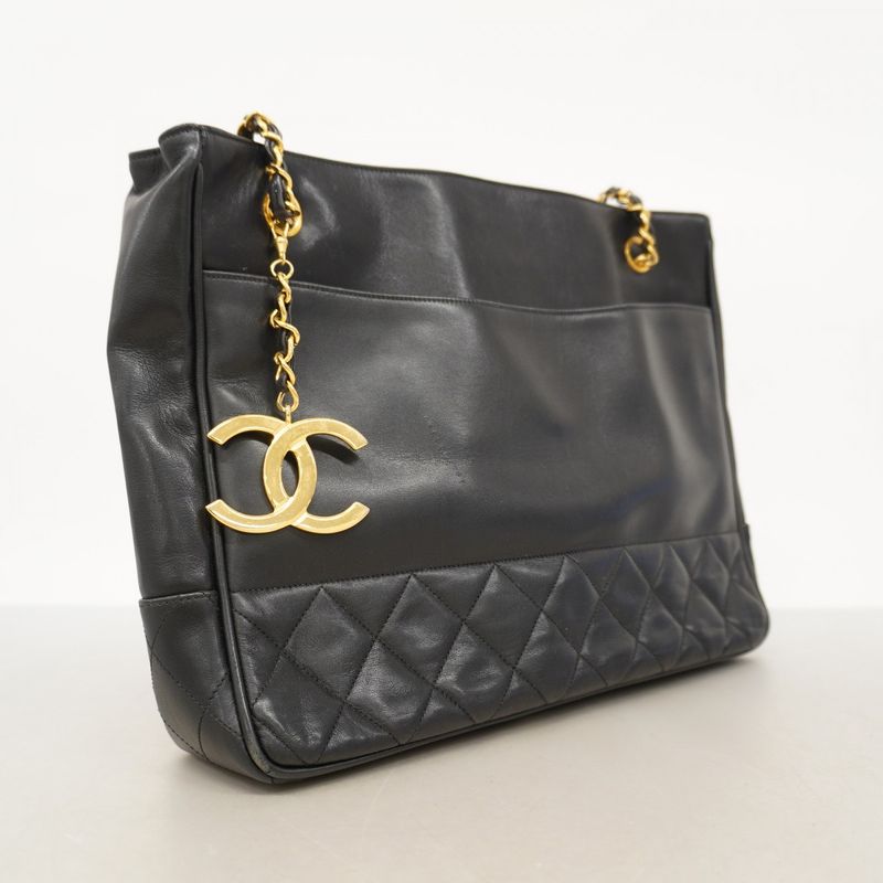 Chanel Shoulder Bag Matelasse Lambskin Black Gold Hardware Women