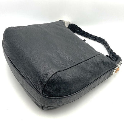 Gucci 257090 Handbag Shoulder Bag Bamboo Braided Handle Leather Black Women