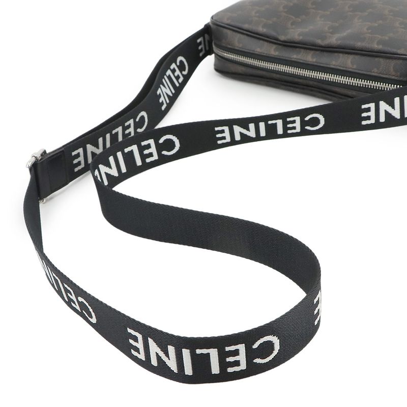 Celine Triomphe Medium Messenger Shoulder Bag PVC Leather Black Brown 197202dnd