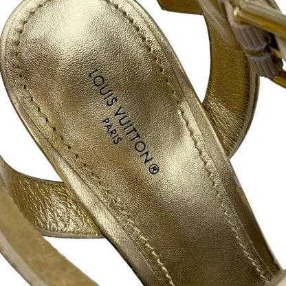 Louis Vuitton Starboard Line Monogram Sandals Shoes Leather Gold Brown Studs