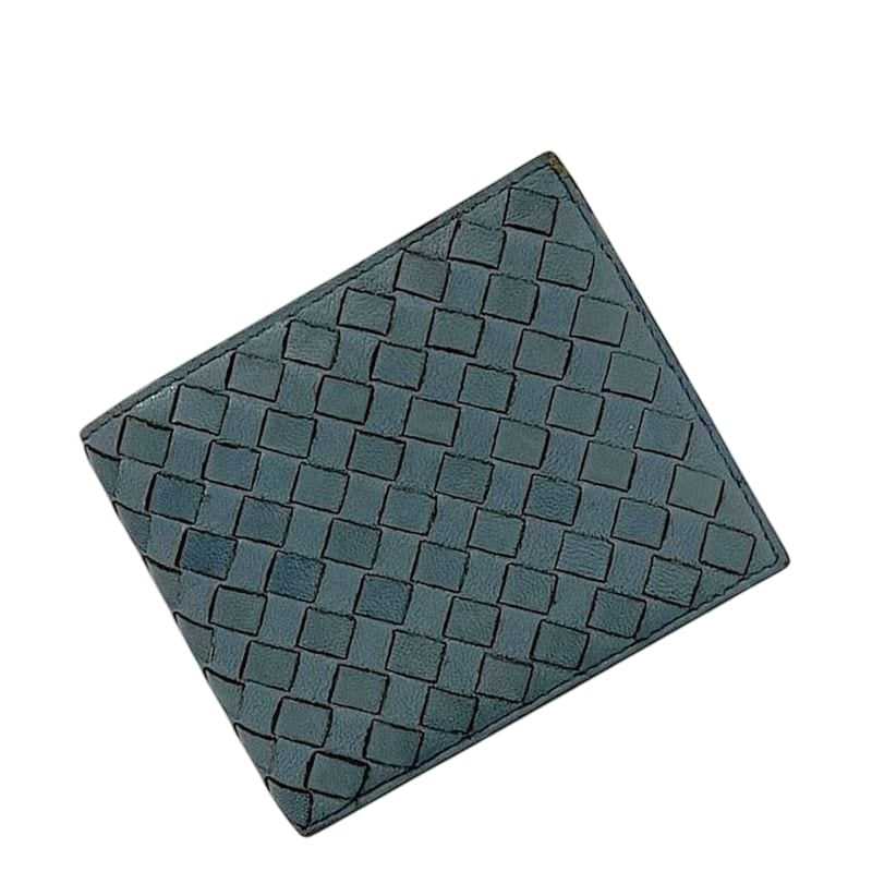 Bottega Veneta Fold Wallet Blue Intrecciato Leather