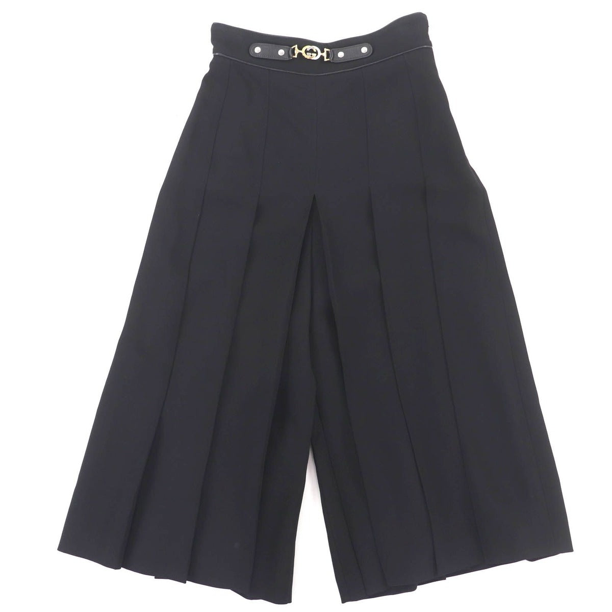 Gucci Leather Interlocking Horsebit Pleated Pants Black 36 Made