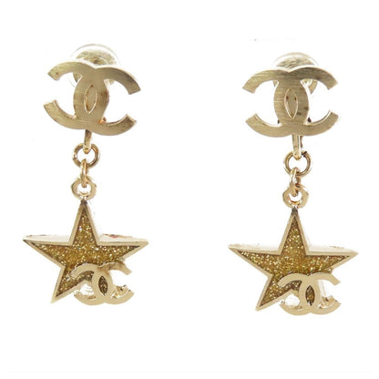 Chanel CC Logo Star Earrings Gold Metal Resin Glitter