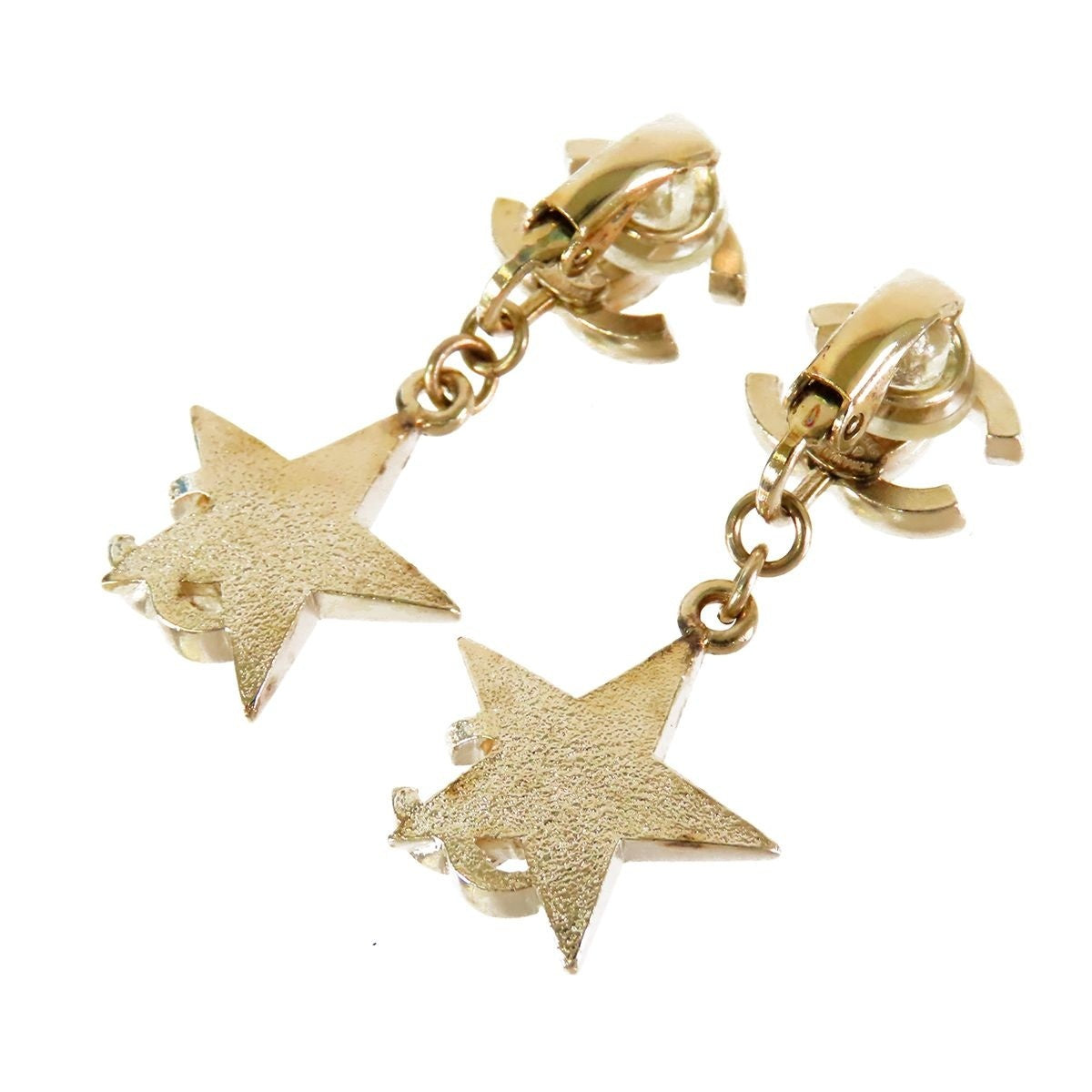 Chanel CC Logo Star Earrings Gold Metal Resin Glitter — view 2