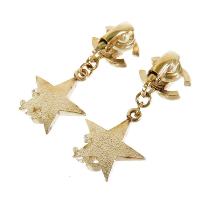 Chanel CC Logo Star Earrings Gold Metal Resin Glitter — view 2