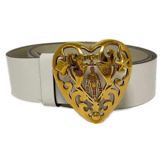 Gucci Belt 85 34 - 207557 White And Gold Heart Cles Strap Leather