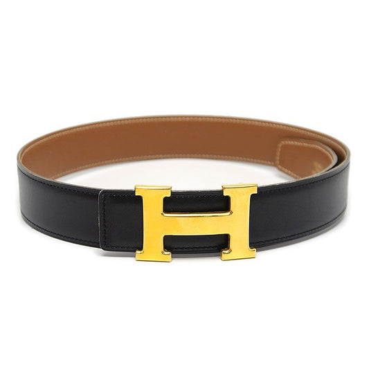 Hermes H Belt 70 Black And Gold □B 1988