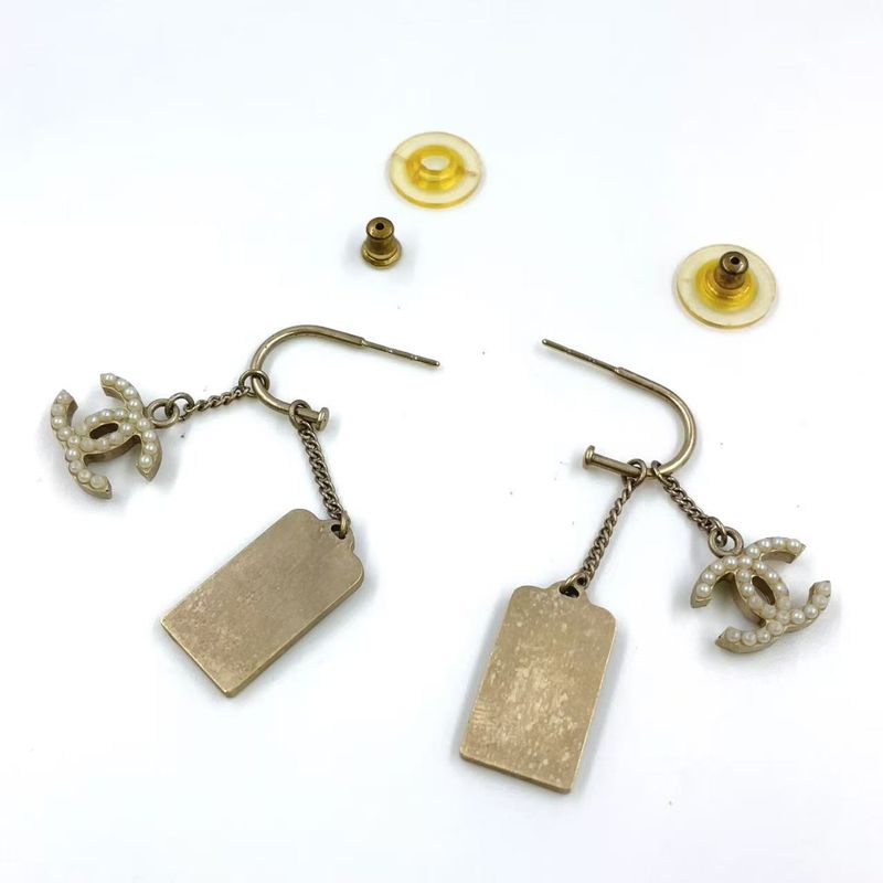 Chanel Plate Logo Catch Broken On One Side GP Gold Earrings