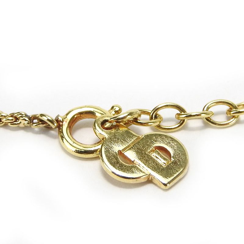 Christian Dior Necklace Metal Gold Heart Rhinestone Accessories Women Ladies