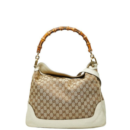 Gucci GG Canvas Bamboo Handbag Shoulder Bag 2WAY 282315 Beige Ivory Canvas