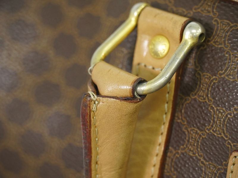 Authentic Celine Macadam Mini Boston Bag Handbag PVC Brown Macadam Bag Pre-owned