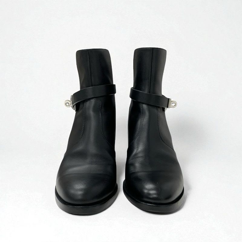 Hermes Frenchie Boots Short Shoes Leather Black Silver Kelly Hardware
