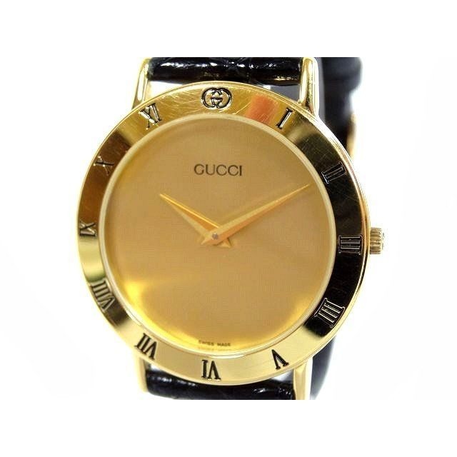 Gucci Antique Watch Quartz Leather Gold Color Dial