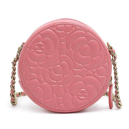 Chanel Camellia Chain Shoulder Bag Pink Mini Round Crossbody