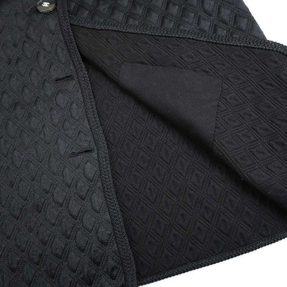 Chanel Silk Quilted No Collar Cardigan Jacket P57087k07441 Black 42