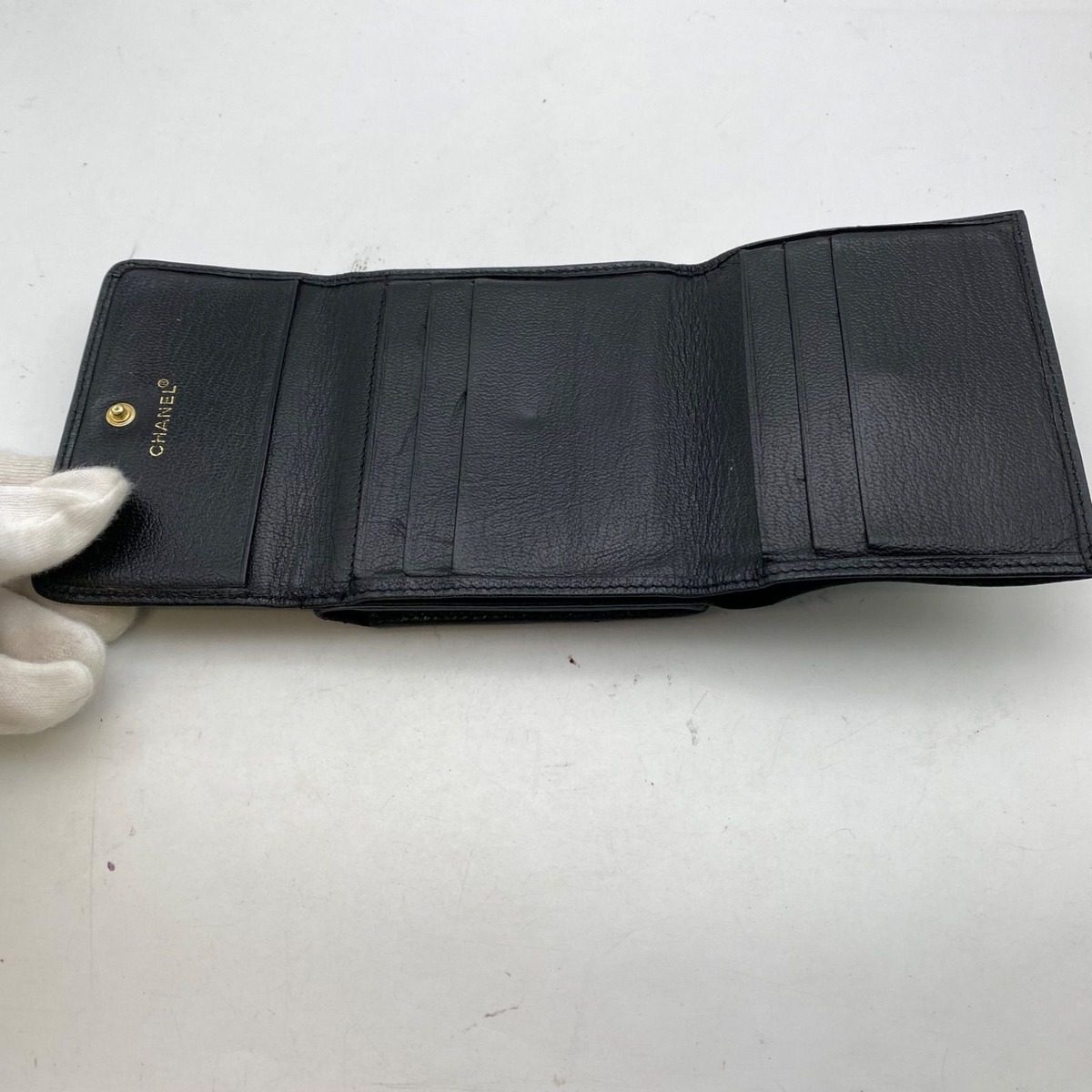 Chanel Wallet Bifold Hook Compact Leather Black CC Logo — view 6