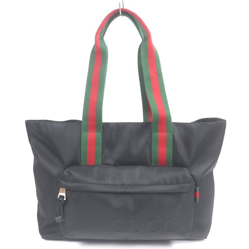Gucci Nylon Sherry Line Webline Large Logo Tote Bag Black Storage