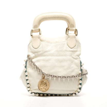 Fendi Shoulder Bag Fur Leather Mini Pearl 2-Way Ivory