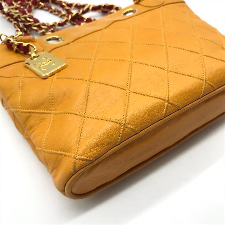 Chanel Lambskin Bicolor Quilted Chain Shoulder Bag Yellow Purse