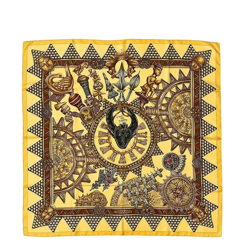 Hermes Scarf Carre 90 Beige Brown L'or des