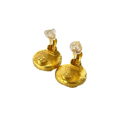 Chanel Vintage Coco Mark Earrings Ear Cuff Accessory Gold Black 96A