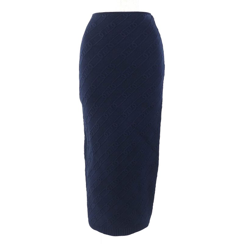 Fendi 2022 Fzq677 FF Logo Chain Knit Long Skirt Navy 40 Genuine
