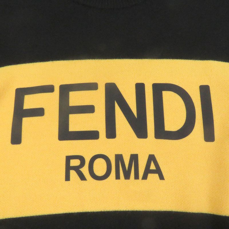 Fendi Fae541 100% Wool Mock Neck Block Collar Logo Print Knit Sweater Blackish