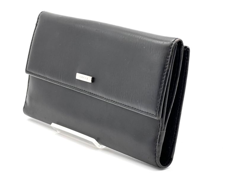 Gucci Long Wallet Logo Black Leather 08bs166