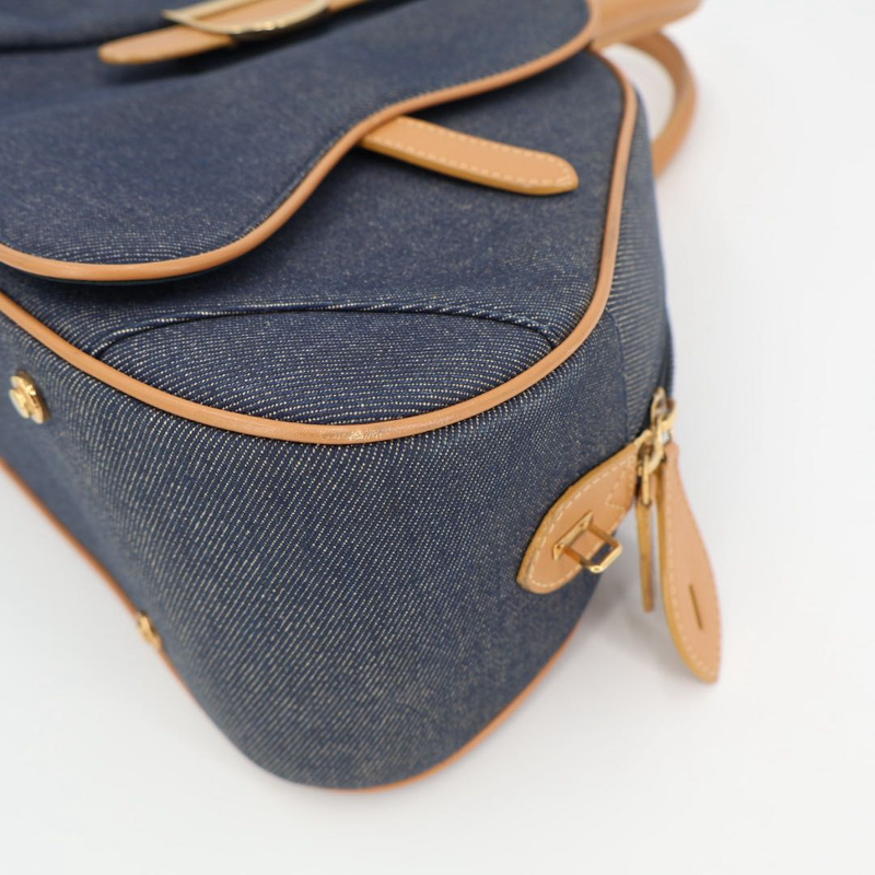 Christian DIOR Saddle Double Mini Boston Bag Denim Handbag