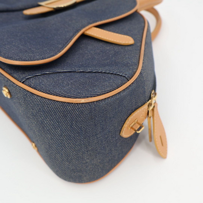 Christian DIOR Saddle Double Mini Boston Bag Denim Handbag