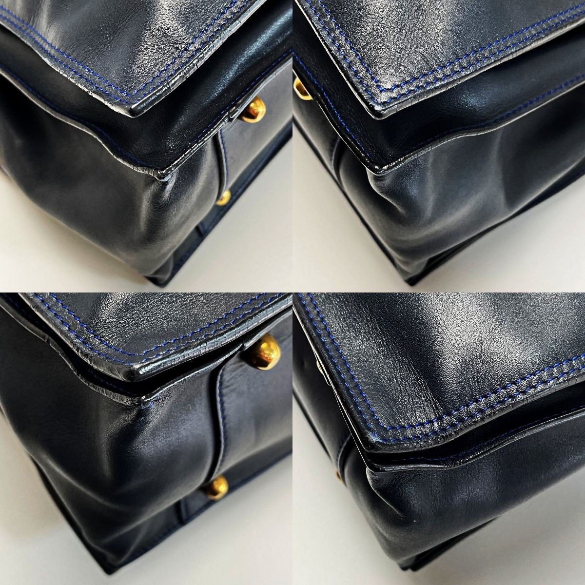 Loewe Anagram Flamenco 30 Navy X Blue Stitch Tote Bag Ladies Gold Hardware