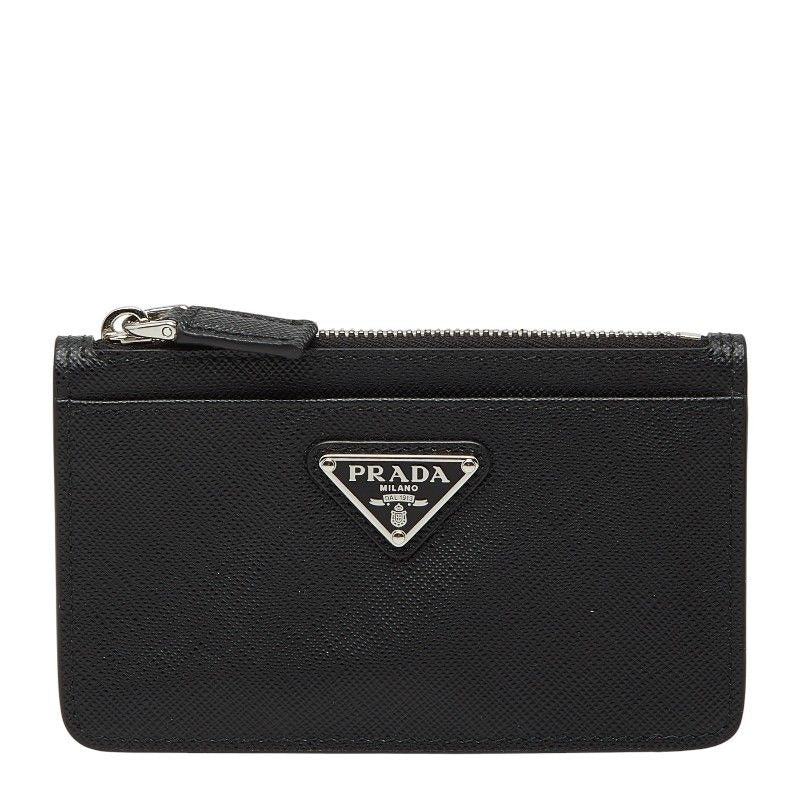 Prada Triangle Logo Plate Coin Case Card 2 Mc084 Black Sapphire Leather